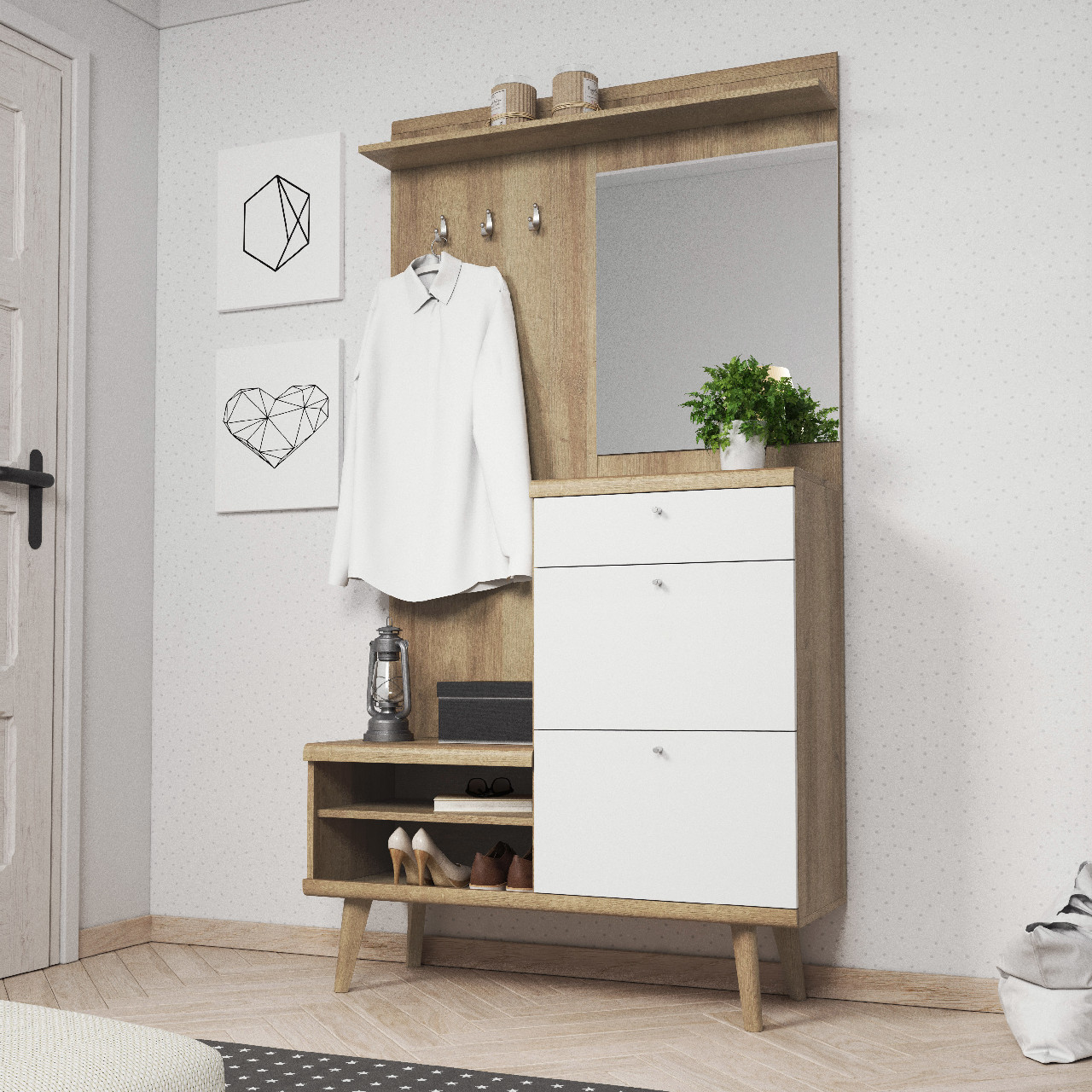 Kleiderschrank Primo 12, Riviera-Eiche, weiß