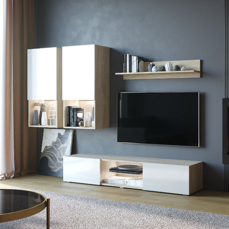 Deco Wandschrank Sonoma Eiche weiß glänzend