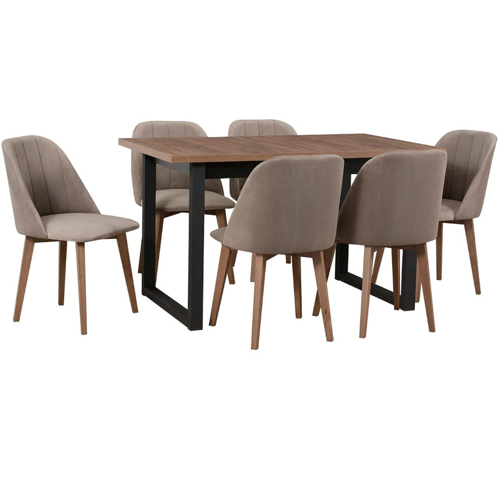 Tisch ds52 Nussbaum hell, schwarzes Laminat, Stühle dk29 Nussbaum hell