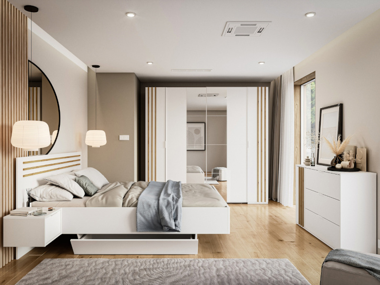 Novoli 1 Schlafzimmer, weißes Eichenholz-Apartment