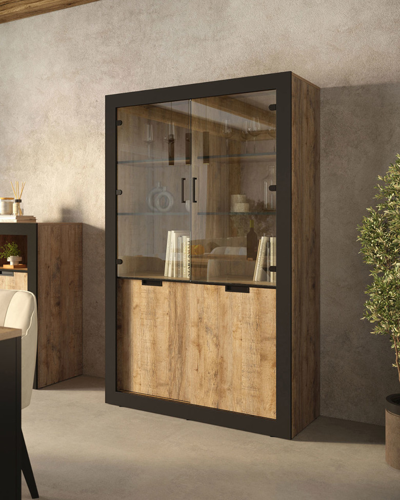 Trudo Vitrine 12 Eiche Samdal Schwarz