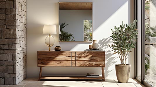 Ein Zimmer mit Holzelementen – wie kombiniert man Möbel und Accessoires?